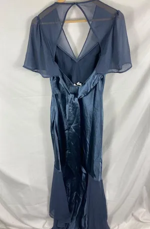Topshop Satin Mixed Fabric Hi Low Maxi Dress Navy Size 6 thumbnail 7