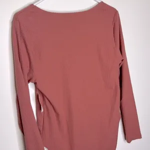 Mauve Ribbed Knit Square Neck Long Sleeve Bodysuit thumbnail 4