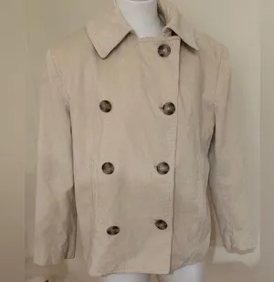 Ralph Lauren Cream Corduroy Double Breasted Pea Coat Jacket Sz M 100% Cotton. thumbnail 1