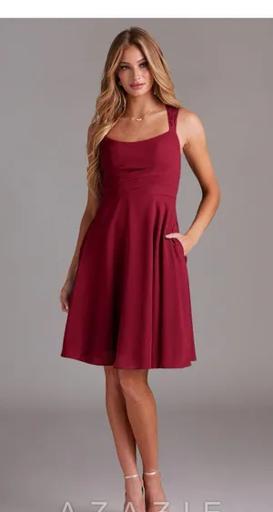 Azazie A-Line Burgundy Bridesmaid Dress thumbnail 1