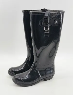 Itasca Womens Black Glossy Waterproof Rubber Rain Boots Size 9 Tall Utility thumbnail 1