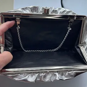 Vintage silver faux leather ruffled top clutch thumbnail 6