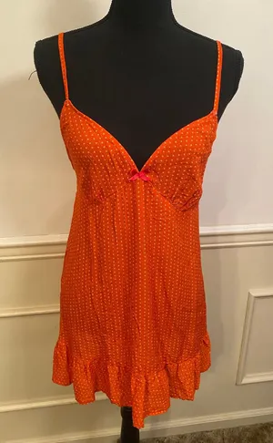 NWT Dippin Daisys Orange Polka Dot Babydoll Mini Slip Dress Nightie Y2K Coquette thumbnail 1