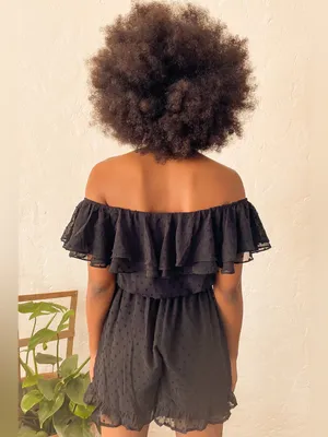 Lulus Frilled to Bits Black Swiss Dot Off-the-Shoulder Romper Size Small NWT thumbnail 6