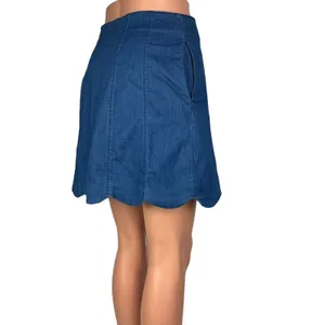 Lush Clothing Women's Blue Denim Jean High Rise Scallop A Line Button Down Skirt Size S thumbnail 3