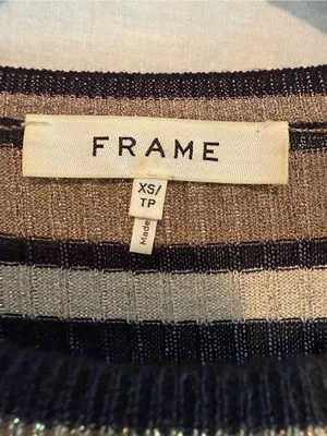 FRAME Metallic Stripe Ribbed Sweater XS Gold Multi Black Wool Blend Crewneck Y2K thumbnail 2