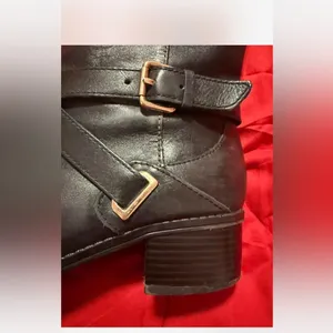 Bandolino Two-Tone Leather Riding Boots Black Brown Gold Buckle Size 6 thumbnail 8