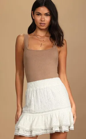 Lulus Sun Lovin’ White Eyelet Lace Tiered Mini Skirt thumbnail 1