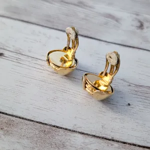 Vintage Clip On Earrings 5/8" Stylish Gold Tone with Design thumbnail 5