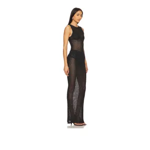 Superdown Alix Black Sequin Sheer Knit Maxi Dress Sleeveless Cover Up XS New thumbnail 2