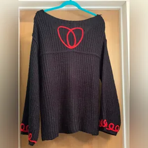 POL Black Boho Knit Sweater with Red Floral Accents. Size-Medium thumbnail 4
