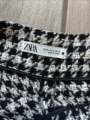 Zara Black & White Houndstooth Wide-Leg Pants thumbnail 2