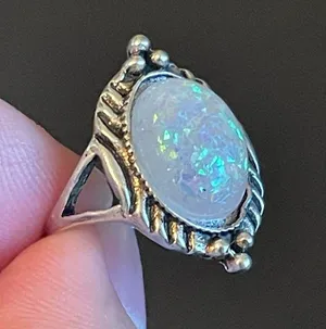 Oval simulated opal silver plated ring size 5.25 thumbnail 6