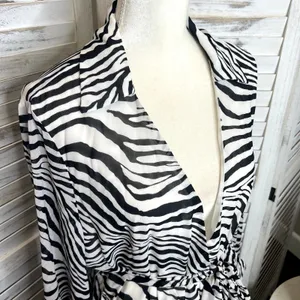 PRINCESS POLLY Women's 10 Marty Long Sleeve Faux Wrap Mini Dress Zebra Belted thumbnail 8