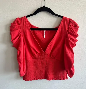 Free People Red Ruffled Blouse thumbnail 1