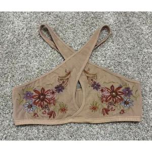 Urban Outfitters Embroidered Floral Mesh Cross Front Halter Bralette Sz S thumbnail 2