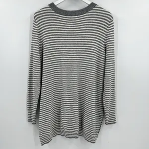 By Anthropologie Sweater Women's Large Serena Striped Button V-Neck‎ Gray Cream thumbnail 6