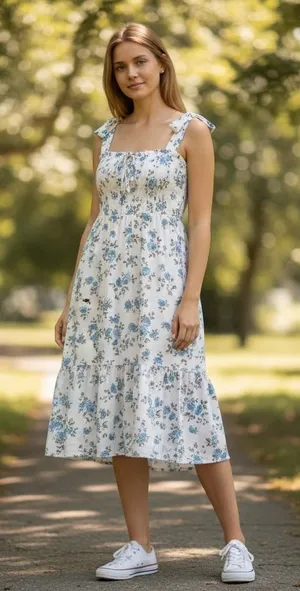 Scarlet Darkness Womens L White Blue Floral Milkmaid Dress Fairy Cottagecore‎ thumbnail 1