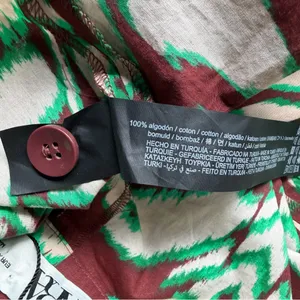 Zara Selena Printed Pants Womens XS Green Brown Wide Leg Cotton NWT thumbnail 9