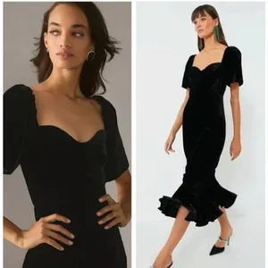 RHODE Sweetheart Velvet Ramona Slim Midi Dress in Jet Black Size 4 New with Tags thumbnail 2