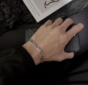 Titanium Steel Link Chain Bracelet for Men Women,Personality Punk Hip Hop Bracelet thumbnail 2