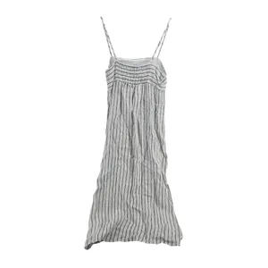 Faherty Linen Dress Womens L Maxi Isha Blue White Striped Smocked EUC thumbnail 3