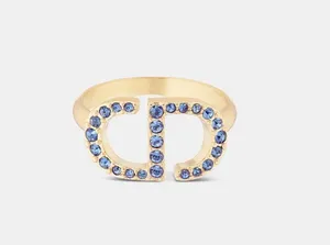Petit CD Ring Gold-Finish Metal and Blue Crystals Size M thumbnail 3