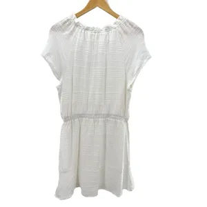 Cloth & Stone White Short Sleeve Ruffle Tie Neck Mini Dress Size M Rayon Linen‎ thumbnail 9