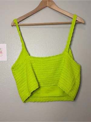 Aerie green crochet knitted cotton ribbed top large Halloween beetlejuice fall p thumbnail 4