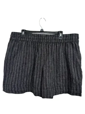 Terra & Sky Plus Linen Cotton Pleated Pull-On Shorts Black / White Stripe sz 1X thumbnail 3