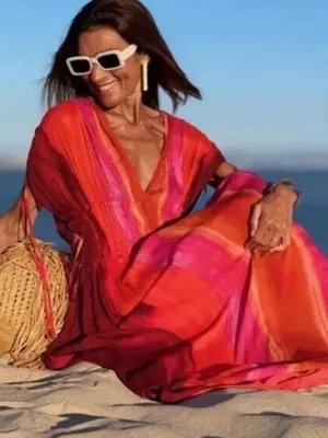 NWT Zara Sunset Flowy Maxi Dress Medium Plunge V-Neck Adjustable Tie Waist Boho thumbnail 11