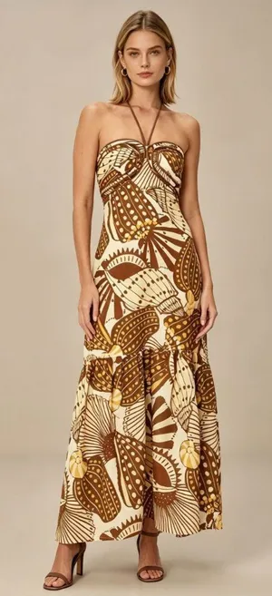NWOT Farm Rio Sand Shell Linen Maxi Dress Size S thumbnail 1