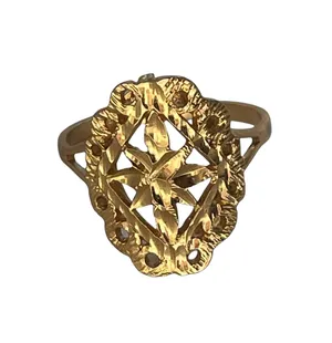 Vintage Diamond Cut Filagree Ring Gold thumbnail 1