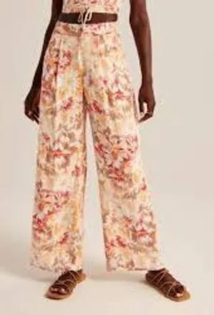 Abercrombie and Fitch Linen-Blend Pull-On Wide Leg Pant women's medium thumbnail 1