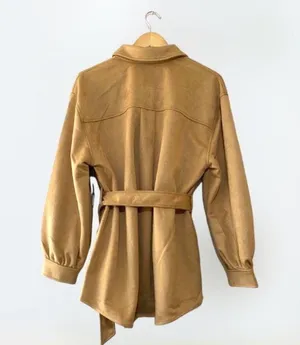 camel faux suede tie shacket size M women's thumbnail 2