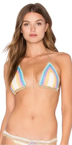 PILYQ PQ SWIM Bikini Top Size Small NWT Romance Crochet Triangle Halter Rainbow thumbnail 1