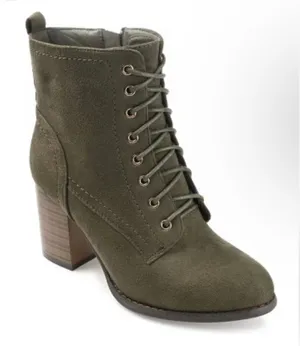 Journee‎ Collection Baylor Lace-Up Bootie Olive Faux Suede Block Heel Size 8 NIB thumbnail 1