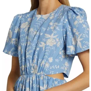 Wayf Plaza Floral Cut-Out Tiered Maxi Dress Size Small Blue and White thumbnail 4