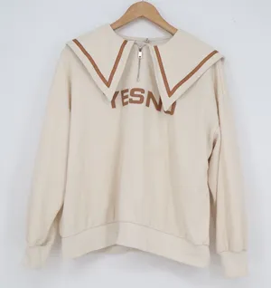 A.M.L Modern Style Sailor Collar Quarter Zip Sweatshirt Cream YESNO Graphic L thumbnail 1