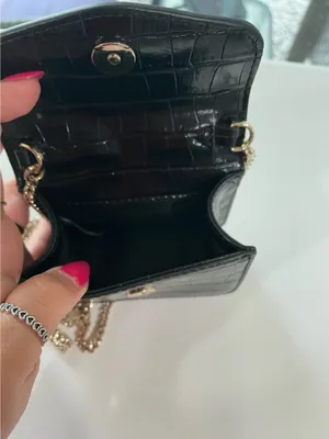 DKNY Mini Crossbody Bag | Black Croc Faux Leather w/ Gold Lock & Chain thumbnail 4
