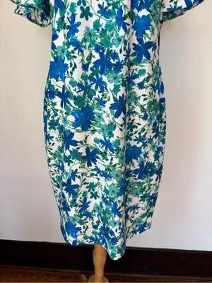 CK Blue Floral Short Sleeve Formal Work Dress thumbnail 3