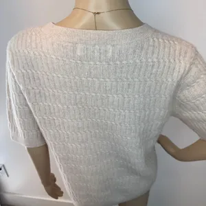 Magaschoni 100% Cashmere Short‎ Sleeve Sweater Cable Knit Beige Tan Womens S M thumbnail 5
