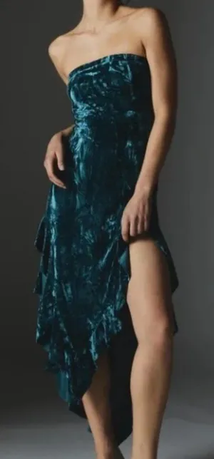 Silence + Noise Luna Velvet Midi Dress High Slit Strapless Flowy Size XS NWT thumbnail 1