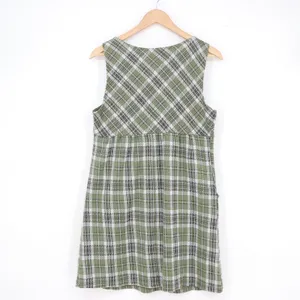 A-List by Wrapper Green Plaid Pinafore Mini Dress XL Sleeveless Jumper Pockets thumbnail 4