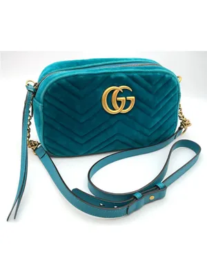 Gucci Teal Quilted Velvet GG Marmont Crossbody Bag thumbnail 3