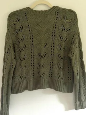 American Eagle Outfitters Olive Green Knit Cropped Cardigan thumbnail 4