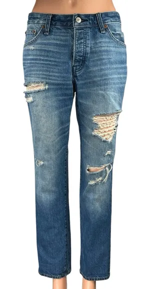 Abercrombie & Fitch Ames Blue Slim Boyfriend Distressed Straight Denim Jeans 6 thumbnail 1