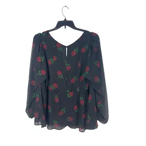 Torrid Size 3 Black Rose Print Peplum Blouse Sheer Sleeves Romantic Gothic 3X thumbnail 4