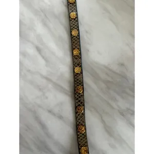 Tory Burch Grey Leather Snakeskin Embossed Gold Logo Rivet Wrap Bracelet thumbnail 6