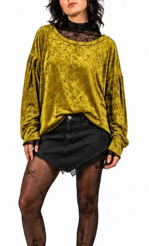 Free People We The Free XS Velvet Balloon Sleeve Top Y2K Whimsigoth Fairy Grunge thumbnail 1